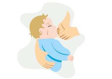 Illustration depicting a mother breastfeeding her baby in her arms. Ideal for catalogs, informative and pregnancy guides clipart