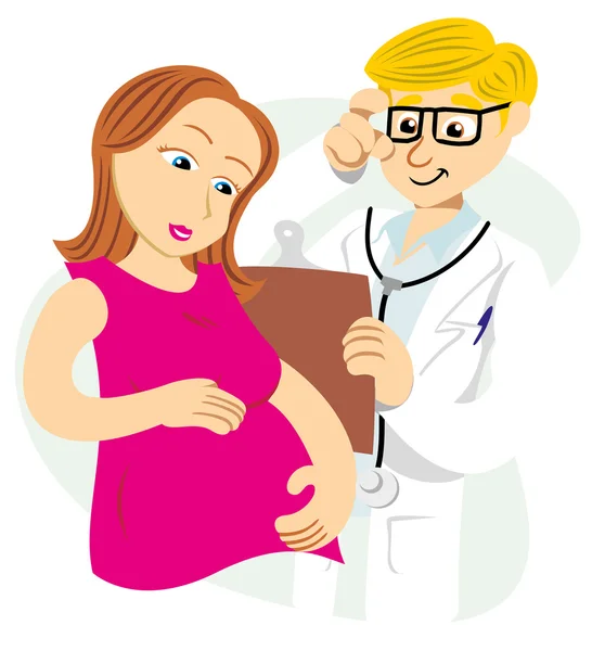 Mãe mulher grávida fazendo testes preventivos para a gravidez. Ideal para catálogos, guias informativos e de gravidez —  Vetores de Stock