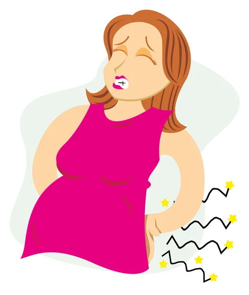 Illustration depicting a pregnant mother with pain. Ideal for catalogs, informative and pregnancy guides — Stock Vector