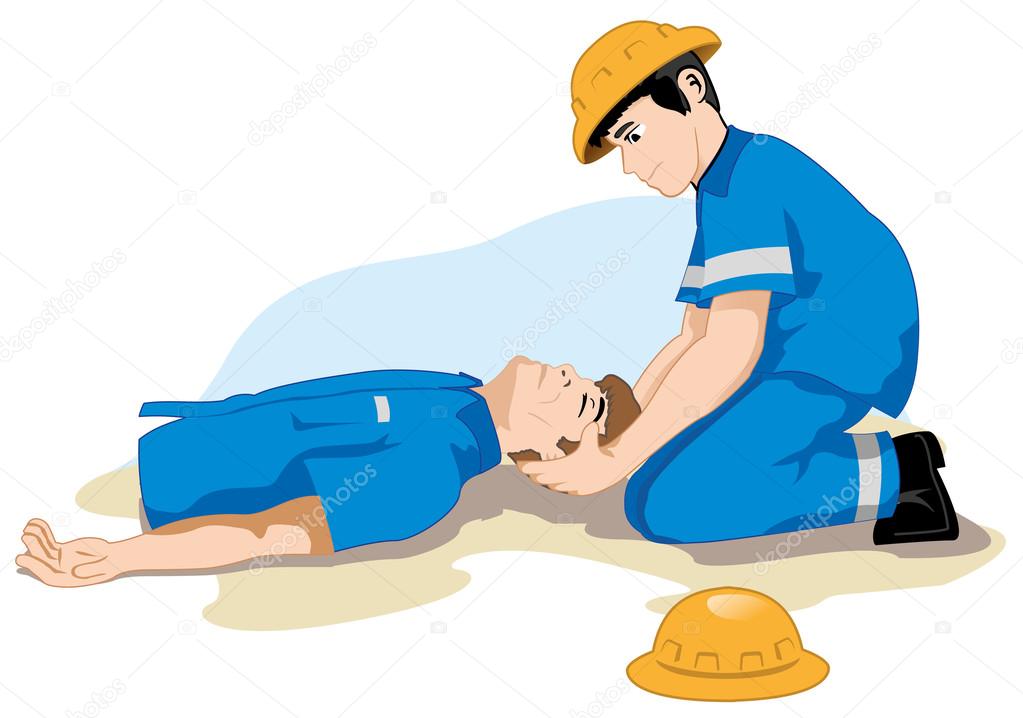 Unconscious person support the head. Ideal for catalogs, informative and safety guidelines at work