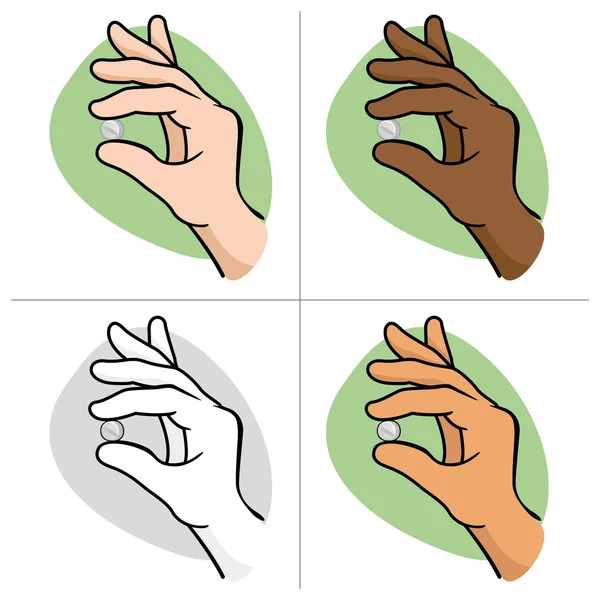 Illustration einer Person, die eine Pille mit den Fingern in den Mund hält. ideal für Kataloge, Informationen und Erste-Hilfe-Führer — Stockvektor