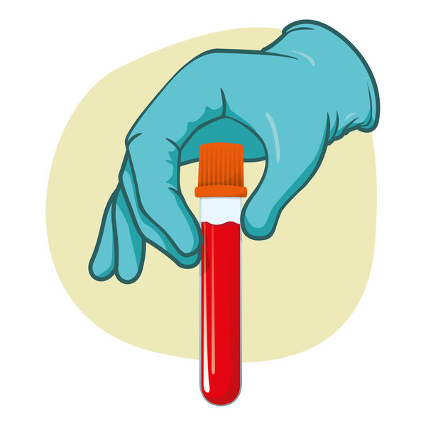 Illustration representing a person's hand holding a vial of blood collected to make a battery of laboratory tests