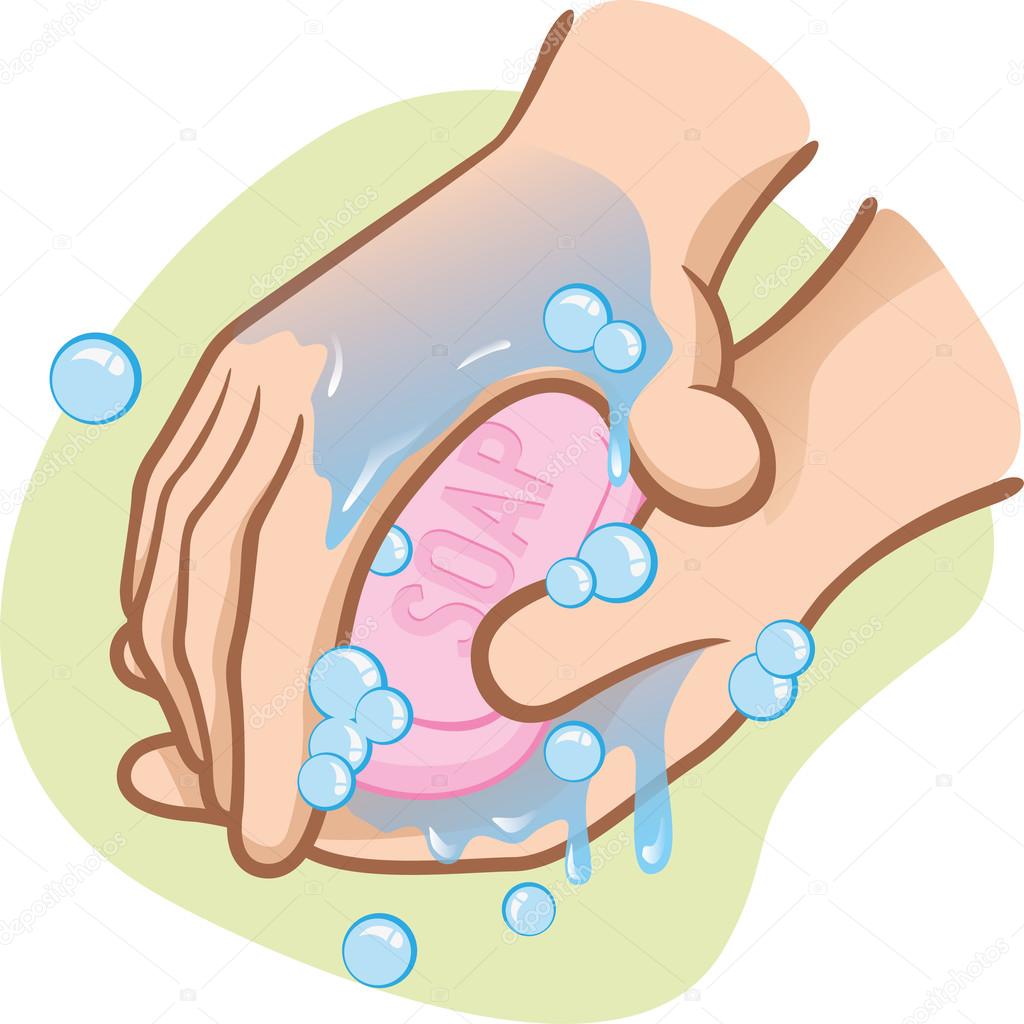 Illustration of a person washing their hands with soap and water