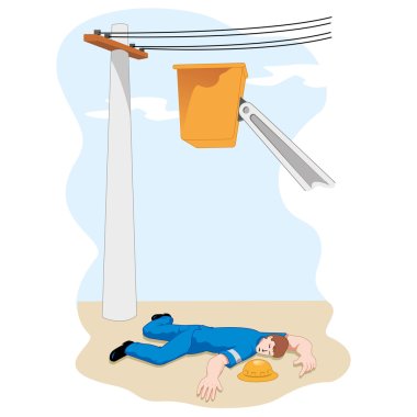 Illustration shows the Employee fainted after suffering a big drop clipart