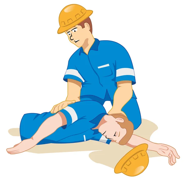 Ilustração representando desmaio sendo posicionado devido a um acidente de trabalho . —  Vetores de Stock