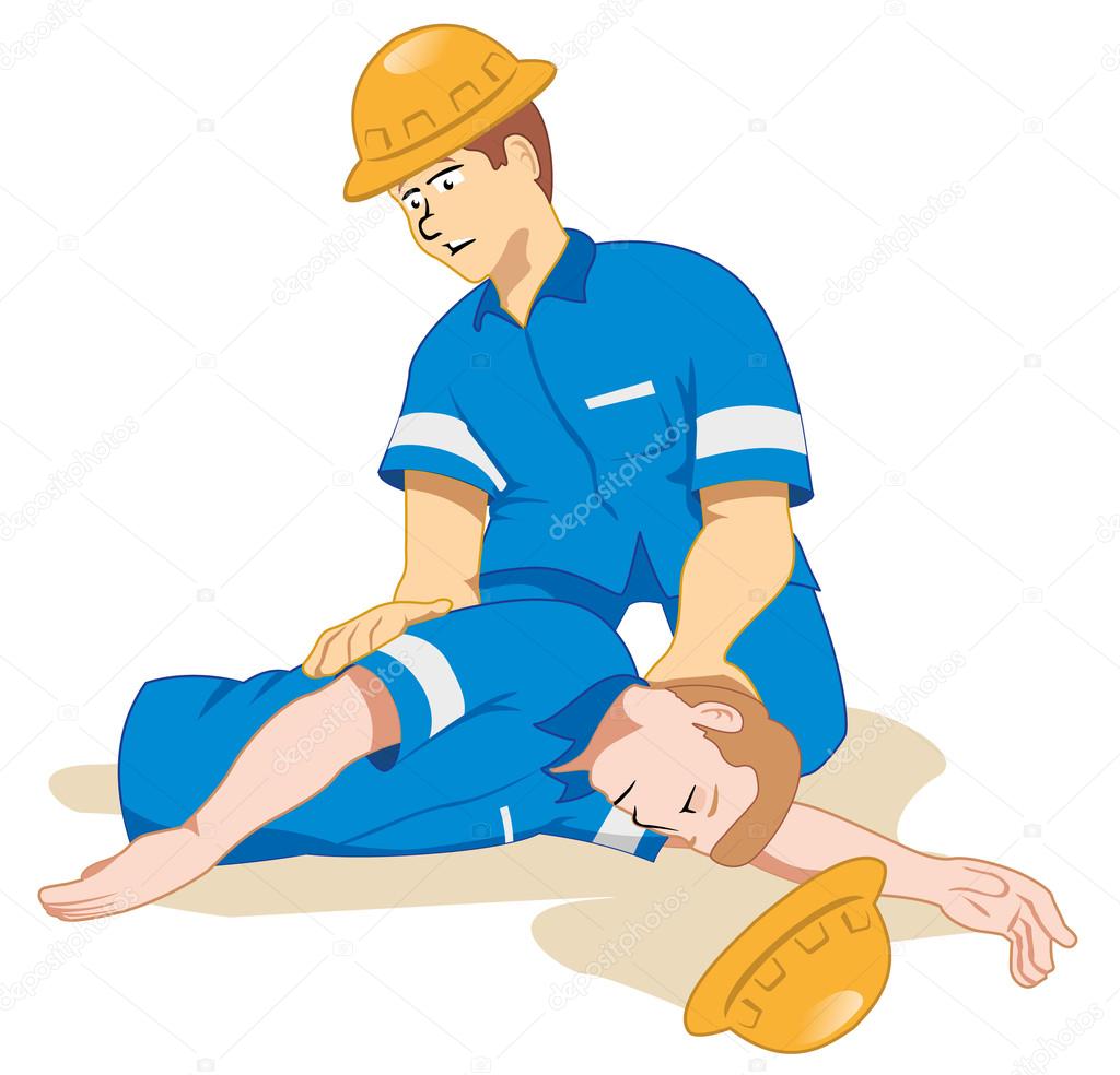 Illustration representing fainting being positioned due to a work accident.