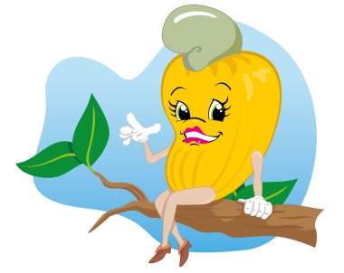 Karakter maskot kaju meyve. Eğitim ve kurumsal malzemeler için idealdir