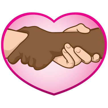 Illustration of hands folded over a heart, interracial. Ideal for catalogs, informative and institutional material clipart