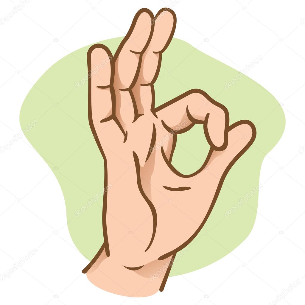 Illustration of hands making an okay sign, caucasian. Ideal for catalogs, informative and institutional material