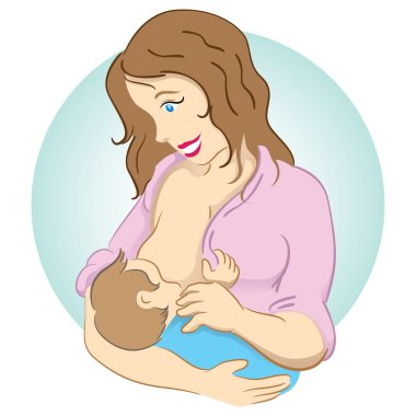 Illustration depicting a mother breastfeeding her baby in her arms. Ideal for educational and informational materials clipart