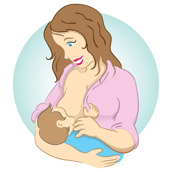 Illustration, die eine Mutter zeigt, die ihr Baby in ihrem Arm stillt. ideal für Bildungs- und Informationsmaterialien — Stockvektor