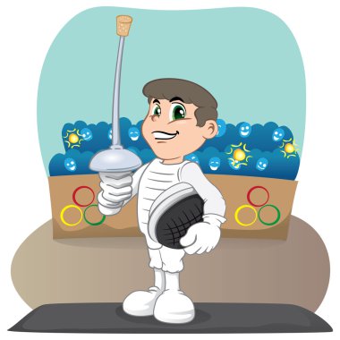 Illustration of an athlete person Caucasian fencing. Ideal for catalogs, informative and sporting catalogs clipart