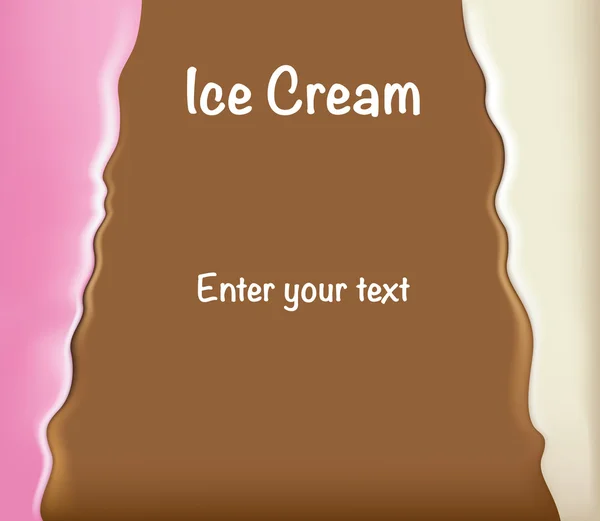 Texto ilustración de fondo de helado derretido, fresa, chocolate y vainilla. Ideal para materiales educativos e institucionales — Vector de stock