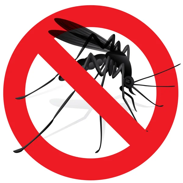 Signaling, mosquitoes with mosquito warning, prohibited sign. Ideal for informational and institutional sanitation and related care — Stock Vector