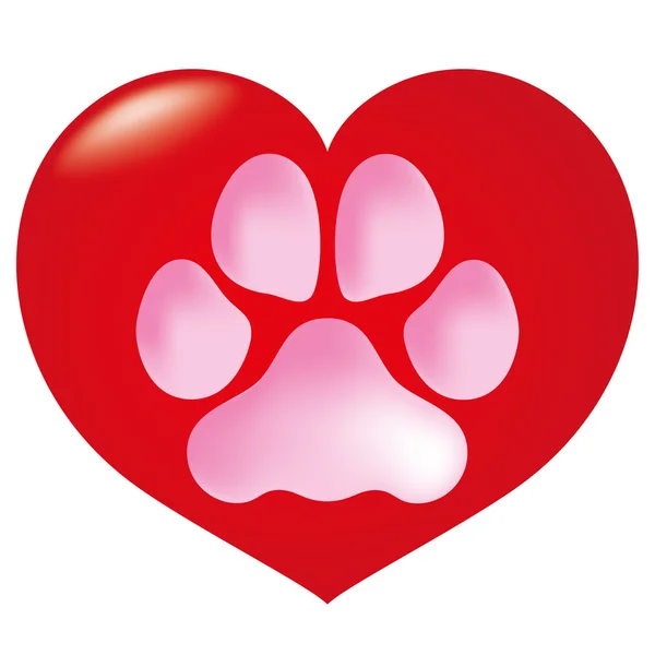 Icon or symbol heart with animal dog paw footprint. Ideal for informational and institutional veterinarian — Stock Vector