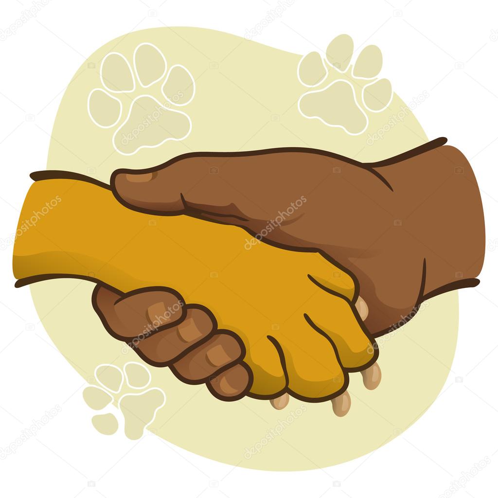 Illustration human hand holding a paw, African descent. Ideal for catalogs, informative and veterinary institutional material