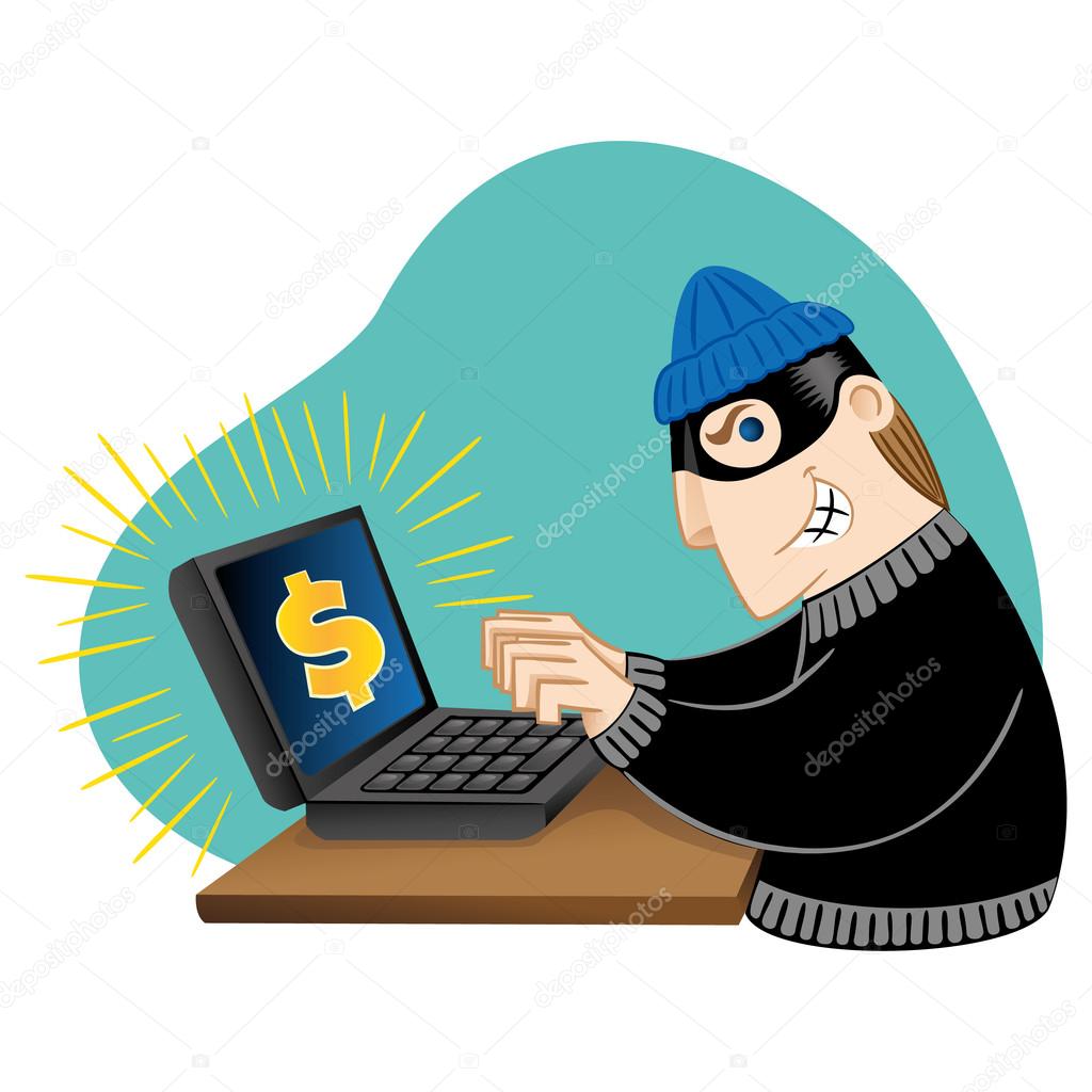 Illustration virtual thief breaking into a computer. Ideal for catalogs, informative and institutional material