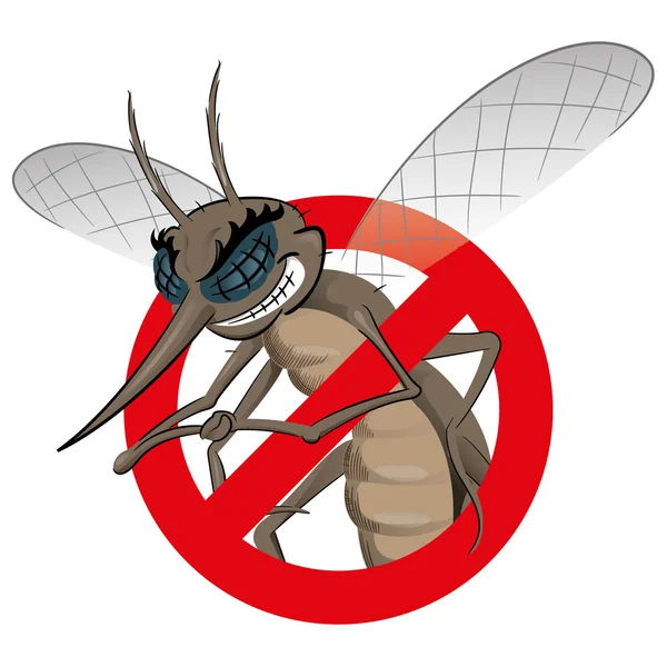 Señalización, mosquitos con advertencia de mosquitos, señal prohibida. Ideal para el saneamiento informativo e institucional y los cuidados relacionados — Archivo Imágenes Vectoriales