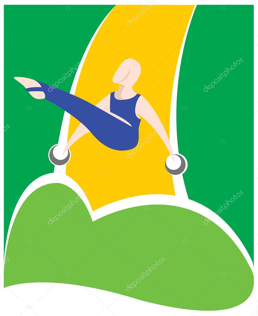 Illustration is a gymnast person, various forms of gymnastics on the rings. Ideal for educational materials, sports and institutional