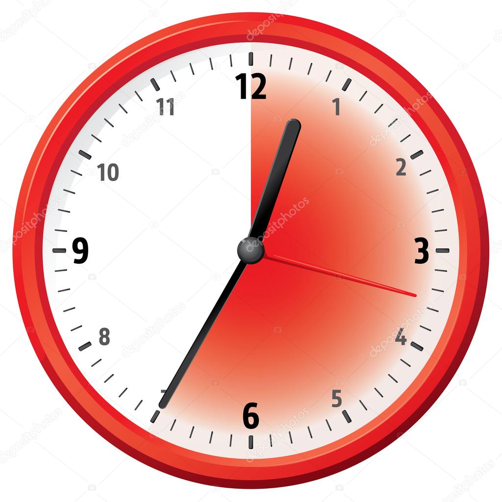 Illustration of a clock at thirty-five minutes. Can be used in ads and institutional