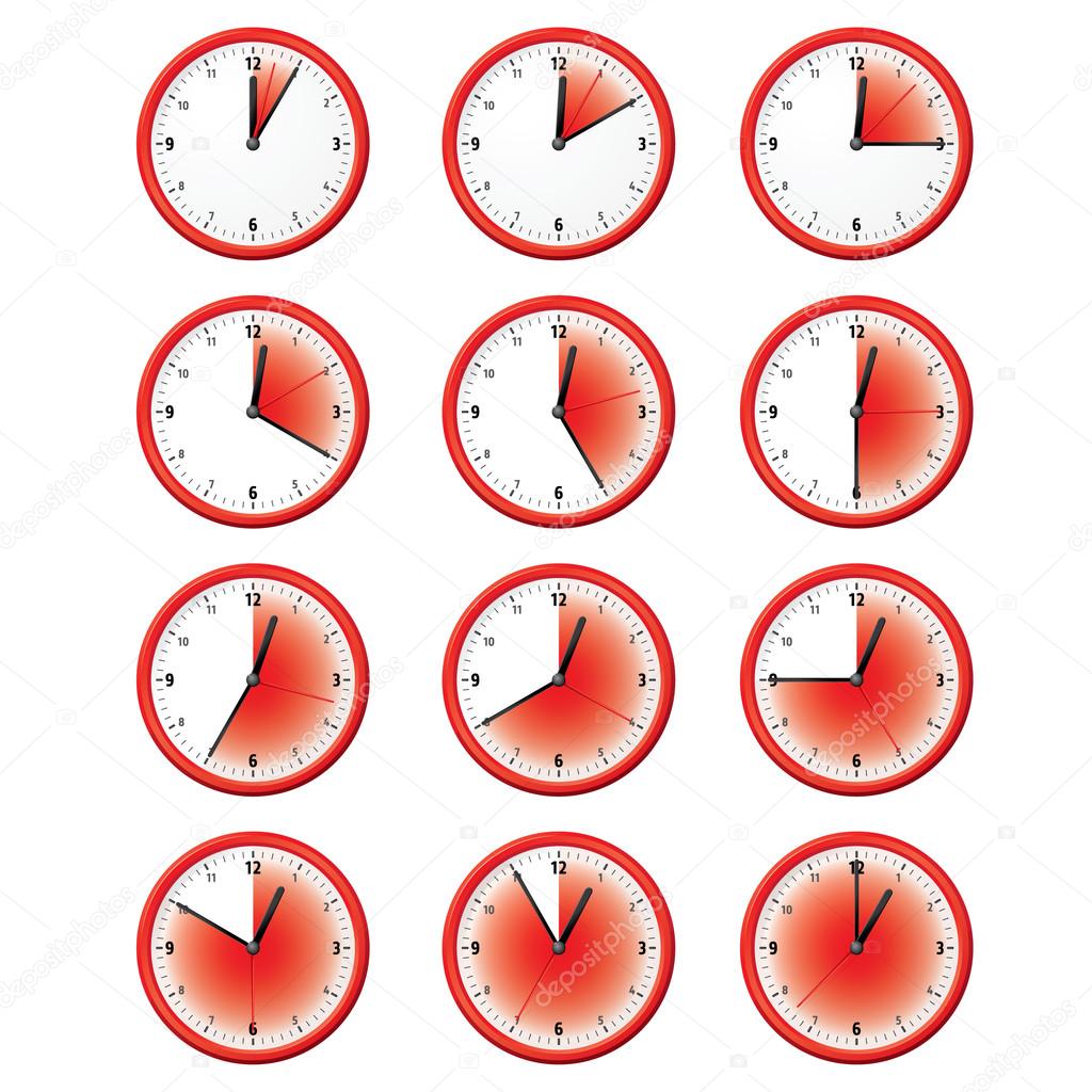 Illustration of a clock at different times minutes. Can be used in ads and institutional