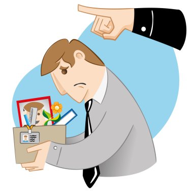 Executive professional person Illustration being dismissed, sent away. Ideal for institutional and informative catalogs training clipart