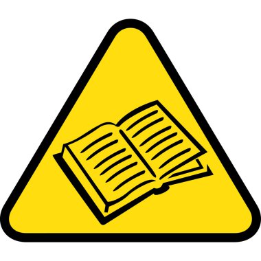 Board yellow triangle signage, book, magazine, reading. Ideal for visual communication and institutional materials
