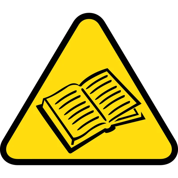 Board yellow triangle signage, book, magazine, reading. Ideal for visual communication and institutional materials — Stockvector