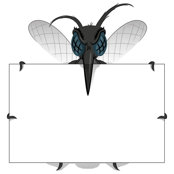 Aedes Aegypti Mosquito stilt segurando cartaz Ótimo. Ideal para saneamento e cuidados informativos e institucionais —  Vetores de Stock