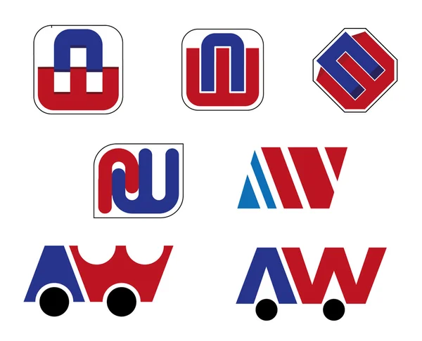 Komposition von Symbolen, die aus dem Buchstaben a und dem Buchstaben w bestehen, ideal für visuelle Identität und Branding-Materialien — Stockvektor