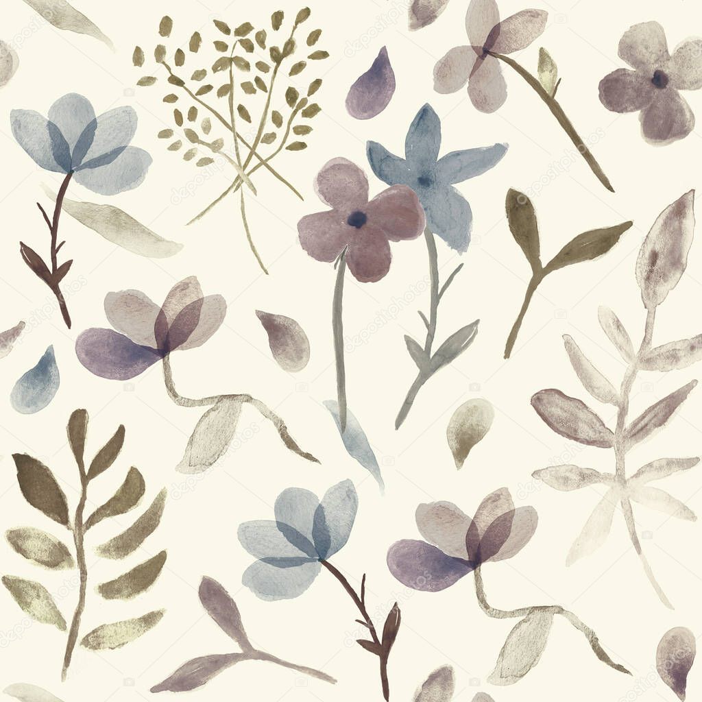 Floral Hand drawn Watercolor isolated on white canvas with high resolution texture, seamless pattern