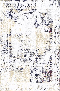 Persian and Folk inspired Original washed-out effect Carpet design and illustration with grunge texture 