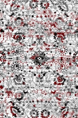 Persian and Folk inspired Original washed-out effect Carpet design and illustration with grunge texture 