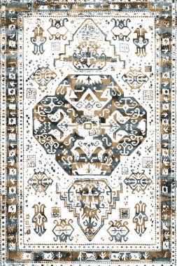 Persian and Folk inspired Original washed-out effect Carpet design and illustration with grunge texture 