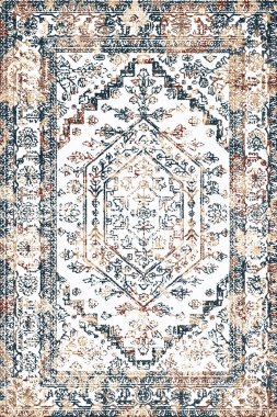Persian and Folk inspired Original washed-out effect Carpet design and illustration with grunge texture 