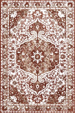 Persian and Folk inspired Original washed-out effect Carpet design and illustration with grunge texture 