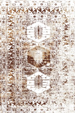Persian and Folk inspired Original washed-out effect Carpet design and illustration with grunge texture 