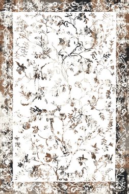 Persian and Folk inspired Original washed-out effect Carpet design and illustration with grunge texture 