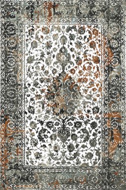 Persian and Folk inspired Original washed-out effect Carpet design and illustration with grunge texture 