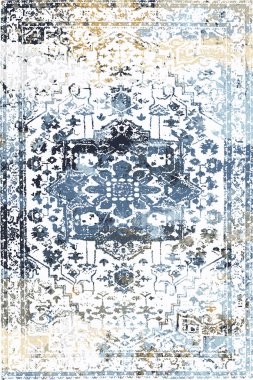 Persian and Folk inspired Original washed-out effect Carpet design and illustration with grunge texture 