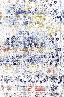 Persian and Folk inspired Original washed-out effect Carpet design and illustration with grunge texture 