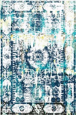 Persian and Folk inspired Original washed-out effect Carpet design and illustration with grunge texture 