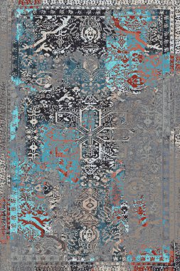 Folk inspired Original washed-out effect Carpet design and illustration with grunge texture 