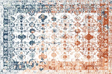 Folk inspired Original washed-out effect Carpet design and illustration with grunge texture 