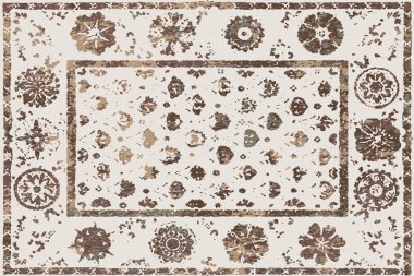 Folk inspired Original washed-out effect Carpet design and illustration with grunge texture 