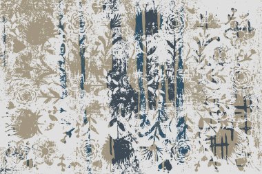 Folk inspired Original washed-out effect Carpet design and illustration with grunge texture 