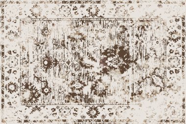 Folk inspired Original washed-out effect Carpet design and illustration with grunge texture 