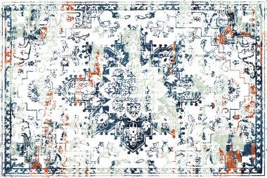 Folk inspired Original washed-out effect Carpet design and illustration with grunge texture 