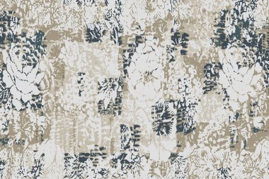 Folk inspired Original washed-out effect Carpet design and illustration with grunge texture 