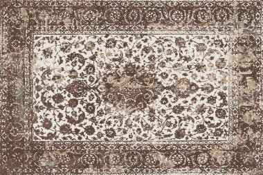 Folk inspired Original washed-out effect Carpet design and illustration with grunge texture 